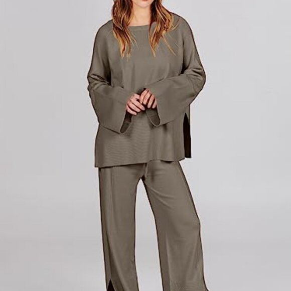 Oversized Knit Sweater Set Wide Leg Pant Lounge Pajama Cozy Matching - Picture 3 of 8